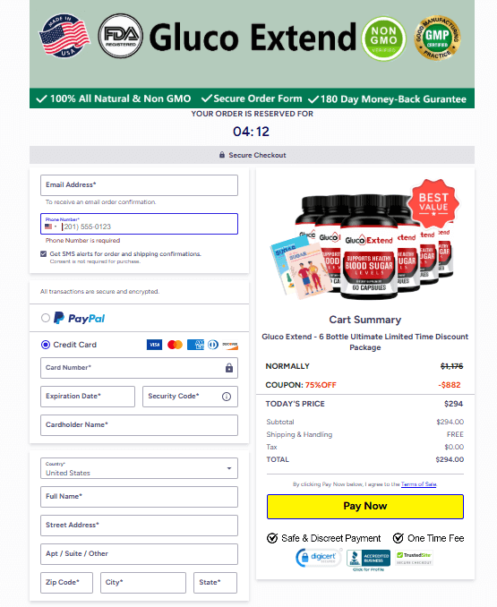 Gluco Extend Checkout Page